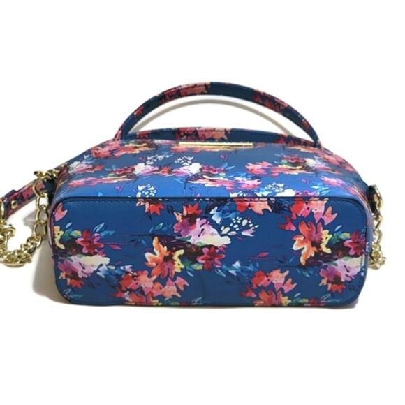 Steve Madden Floral Crossbody Purse Blue Gold Chain Chic Summer Vacation Bag - Picture 6 of 16